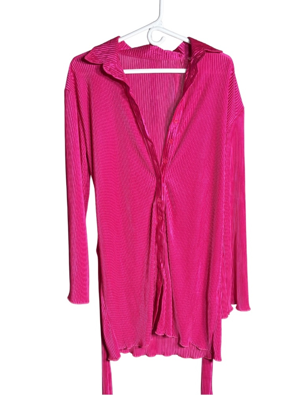 Hot Pink Pleated Tie Waist Mini Dress
